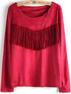 Romwe Round Neck Tassel Red Blouse