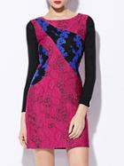 Romwe Purple Round Neck Contrast Knit Long Sleeve Dress