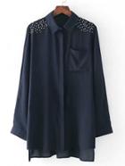 Romwe High Low Blouse With Bead Detail