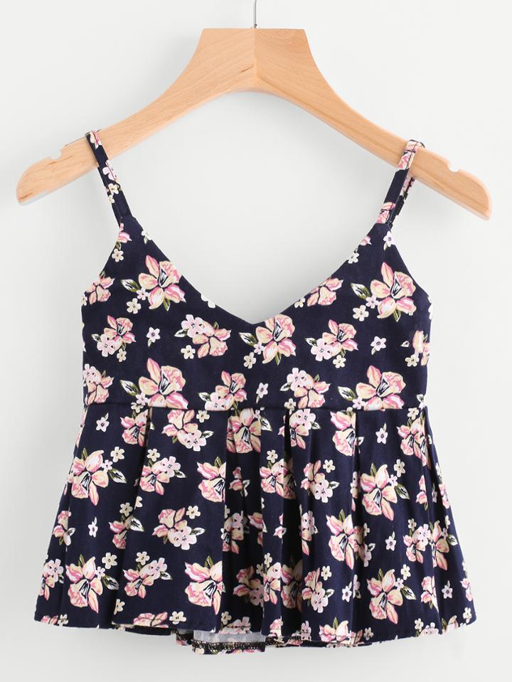 Romwe Ditsy Print Smock Cami Top