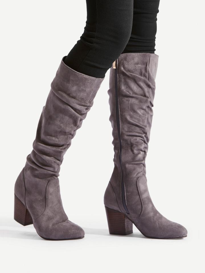 Romwe Block Heeled Mid Calf Boots