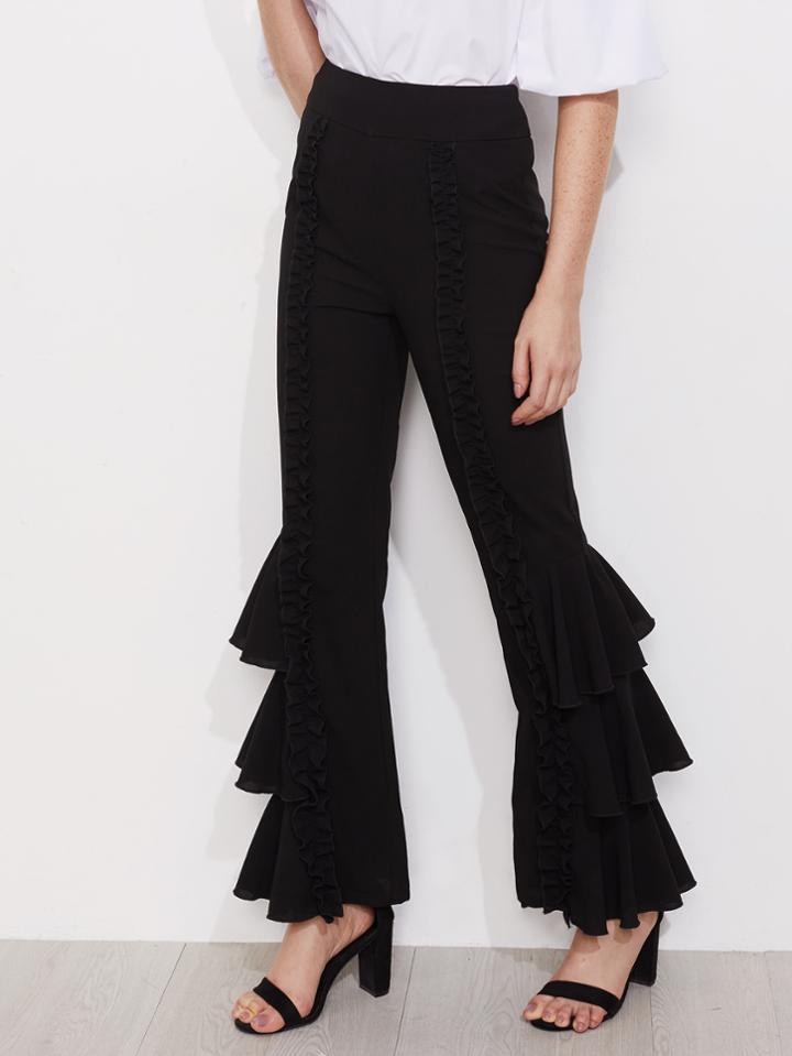 Romwe Shirred Ruffle Detail Layered Leg Pants