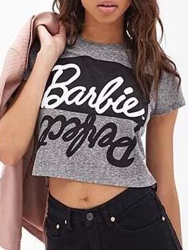 Romwe Deep Grey Letter Print Crop Top