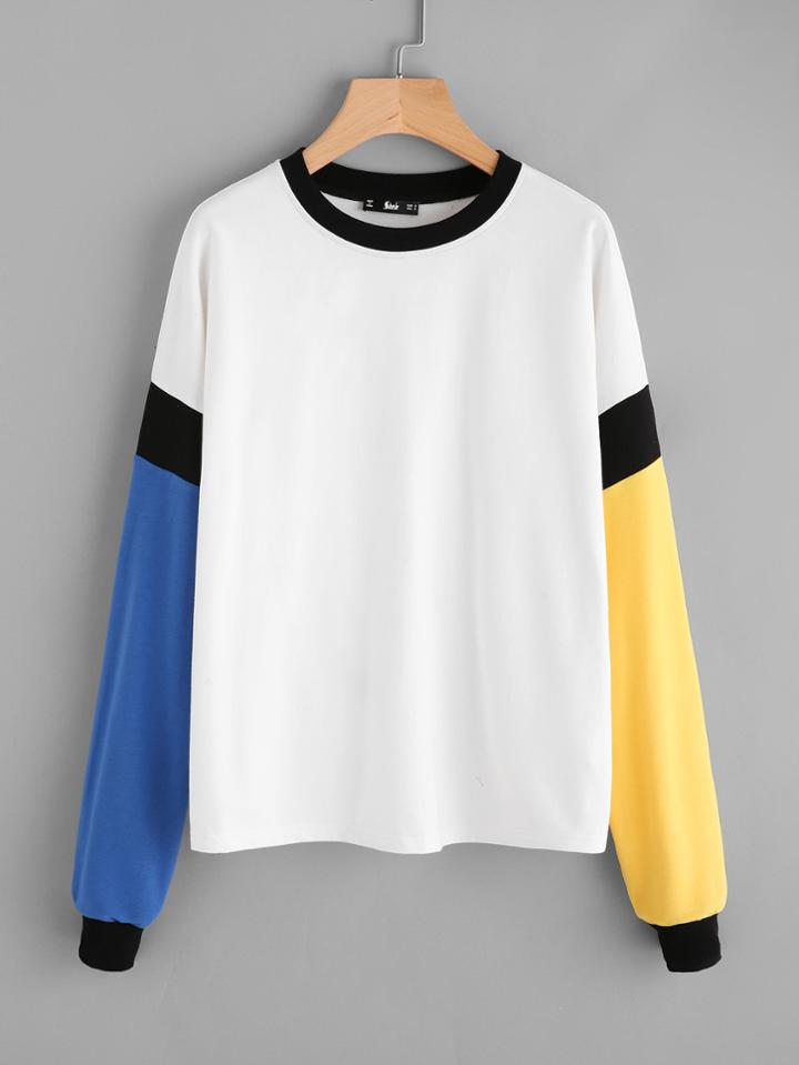 Romwe Cut And Sew Ringer Pullover