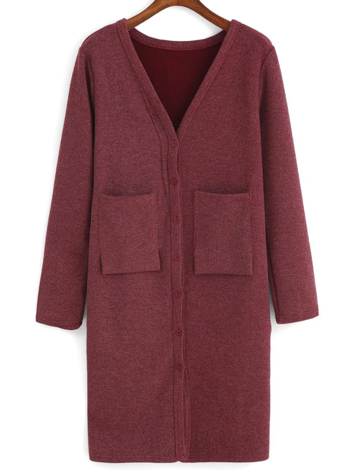 Romwe With Pockets Buttons Red Cardigan