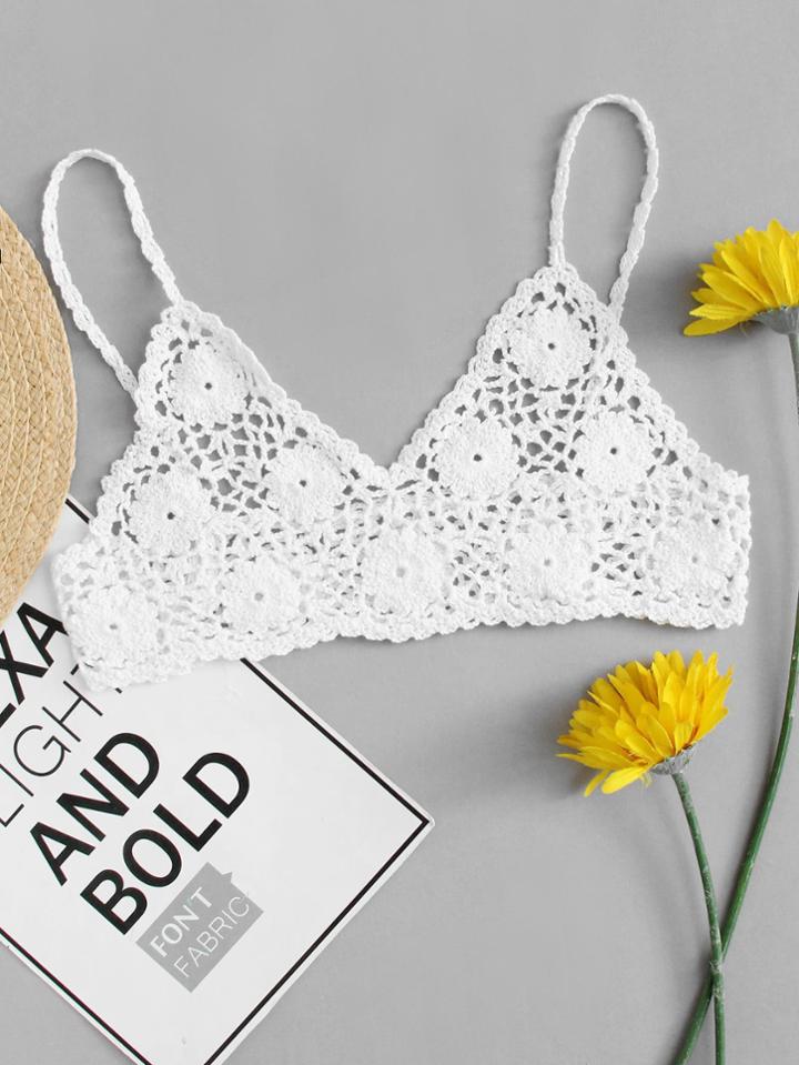 Romwe Floral Crochet Cami Crop Top