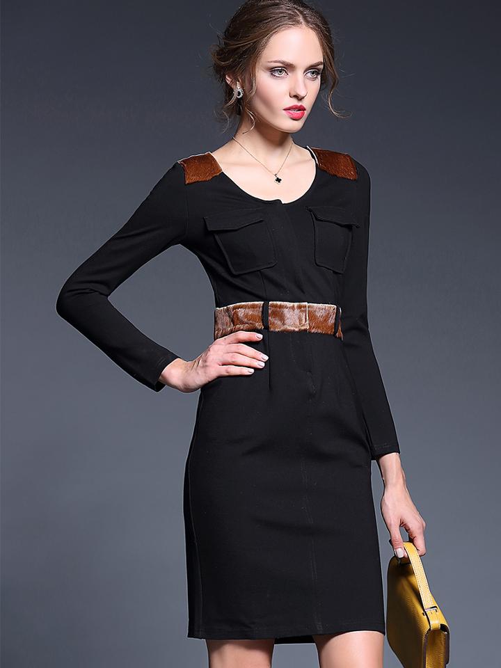 Romwe Black Round Neck Long Sleeve Dress