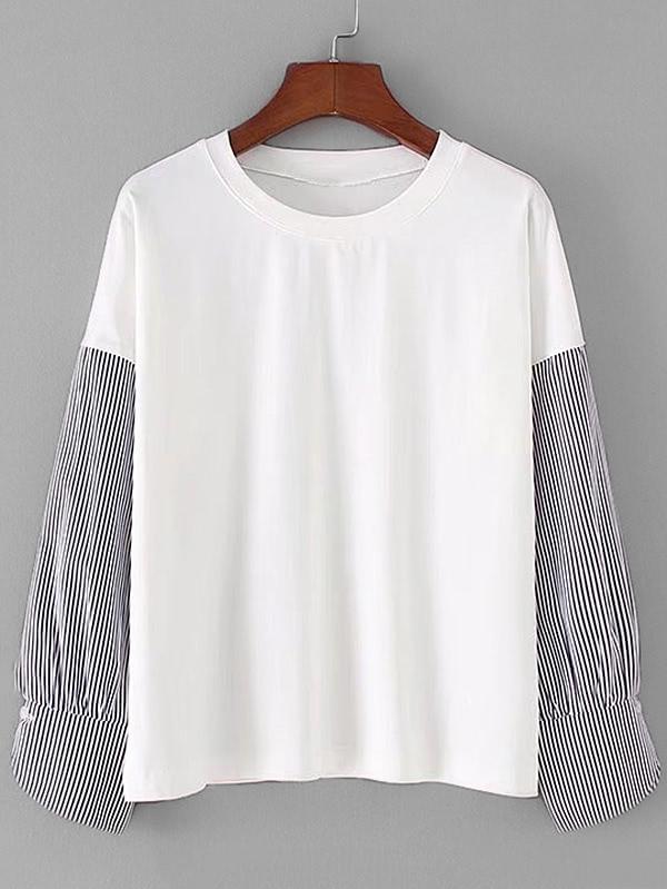 Romwe 2 In 1 Striped Sleeve Sweatshirt