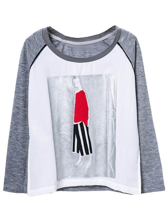 Romwe Multicolor Long Sleeve Split Side Print T-shirt