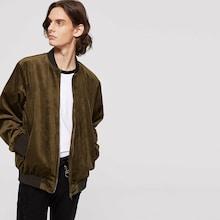 Romwe Guys Ribbed Trim Zip Up Velvet Bomber Jacket