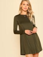 Romwe Long Sleeve Solid Swing Dress