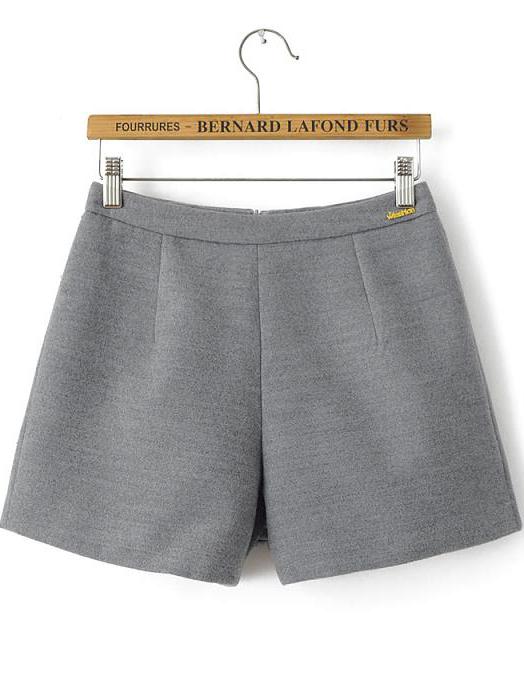 Romwe Woolen Zip Grey Shorts