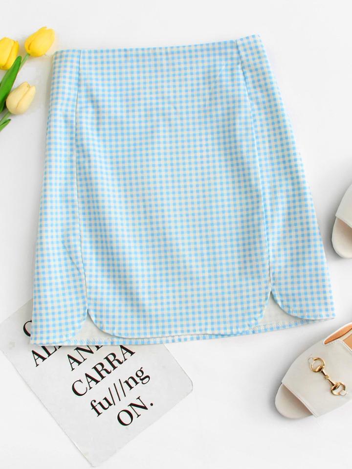 Romwe Dolphin Hem Gingham Skirt