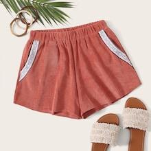Romwe Chain Print Tape Corduroy Shorts