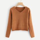Romwe V Neck Crop Sweater