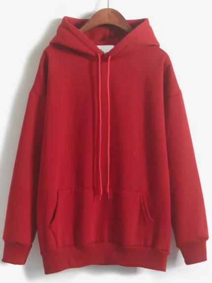 Romwe Hooded Drawstring Wine Red Sweatshirt