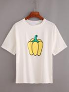 Romwe Pepper Print Drop Shoulder T-shirt - White