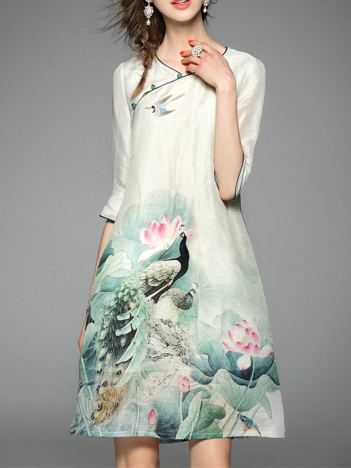 Romwe Multicolor Peacock Print Shift Dress