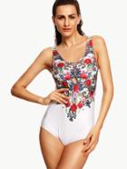 Romwe Floral Print One-piece Swimwear