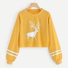 Romwe Deer Print Contrast Striped Sweatshirt