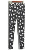 Romwe High Waist Daisy Print Black Pencil Pant