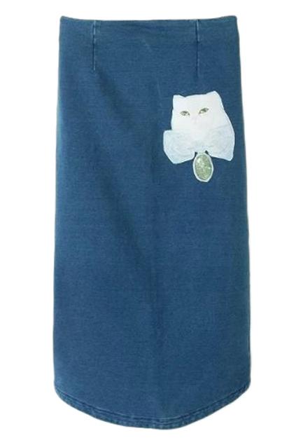 Romwe Cartoon Cat Print Slim Denim Skirt
