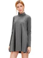 Romwe Grey Pullover Long Sleeve Casual Dress