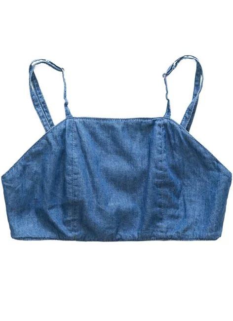 Romwe Spaghetti Strap Crop Denim Cami Top