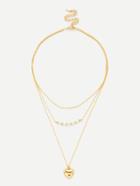 Romwe Beaded & Heart Pendant Layered Chain Necklace