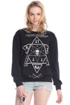 Romwe Six-pointed Star Print Black Sweatshirt