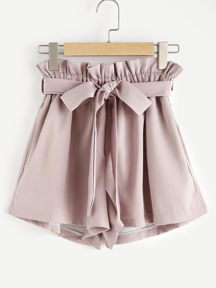 Romwe Frill Waist Self Tie Shorts