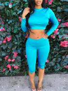 Romwe Long Sleeve Crop Top With Slim Pant