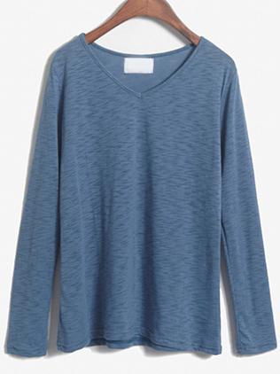 Romwe Long Sleeve Blue T-shirt