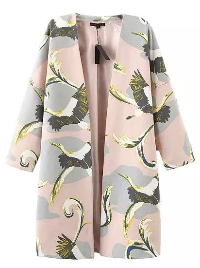 Romwe Women Swan Print Long Coat