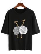 Romwe Black Turkey Print T-shirt
