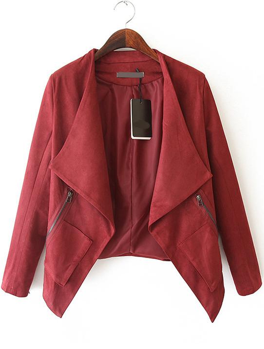 Romwe Zipper Pockets Crop Red Jacket