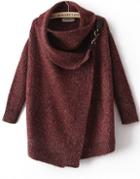 Romwe Red Lapel Long Sleeve Ouch Cardigan Sweater
