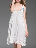 Romwe White Spaghetti Strap Backless Butterfly Applique Dress