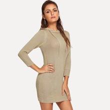 Romwe Drawstring Solid Hooded Sweater Dress