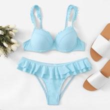 Romwe Underwired Top With Layered Flounce Bikini Set