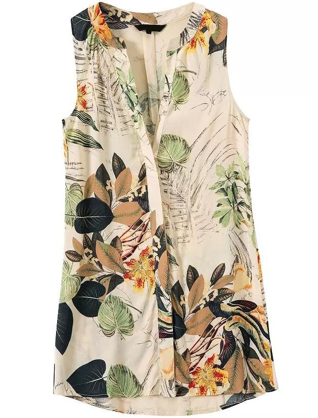 Romwe V Neck Sleeveless Florals Blouse
