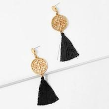 Romwe Laser Cut Circle & Fringe Earrings