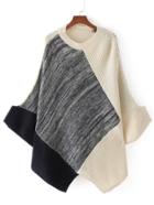 Romwe Color Block Asymmetrical Poncho Sweater