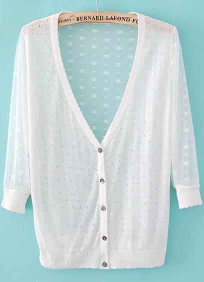 Romwe Back Lace White Cardigan