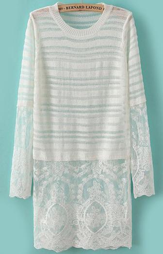 Romwe Sheer Lace Knit White Sweater
