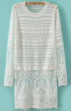 Romwe Sheer Lace Knit White Sweater