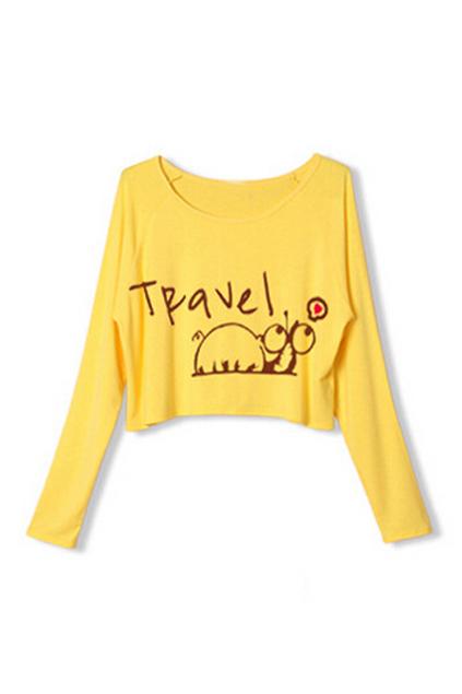 Romwe Cute Snail Print Midriff Long Sleeved T-shirt