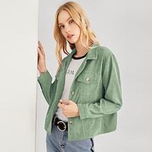 Romwe Corduroy Pocket Decoration Crop Jacket