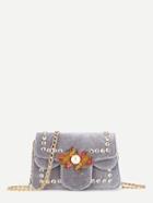 Romwe Velvet Flap Chain Bag With Jewelry