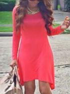 Romwe Long Sleeve A-line Pink Dress